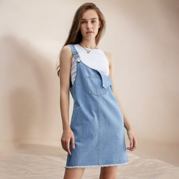 NWT J.ing Denim Overall Mini Dress - Picture 1 of 4